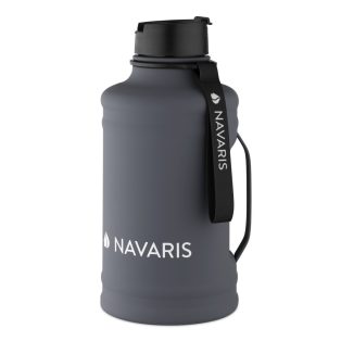   Sticla de apa din otel inoxidabil Navaris cu maner, 2.2 litri, Gri, 54596.73